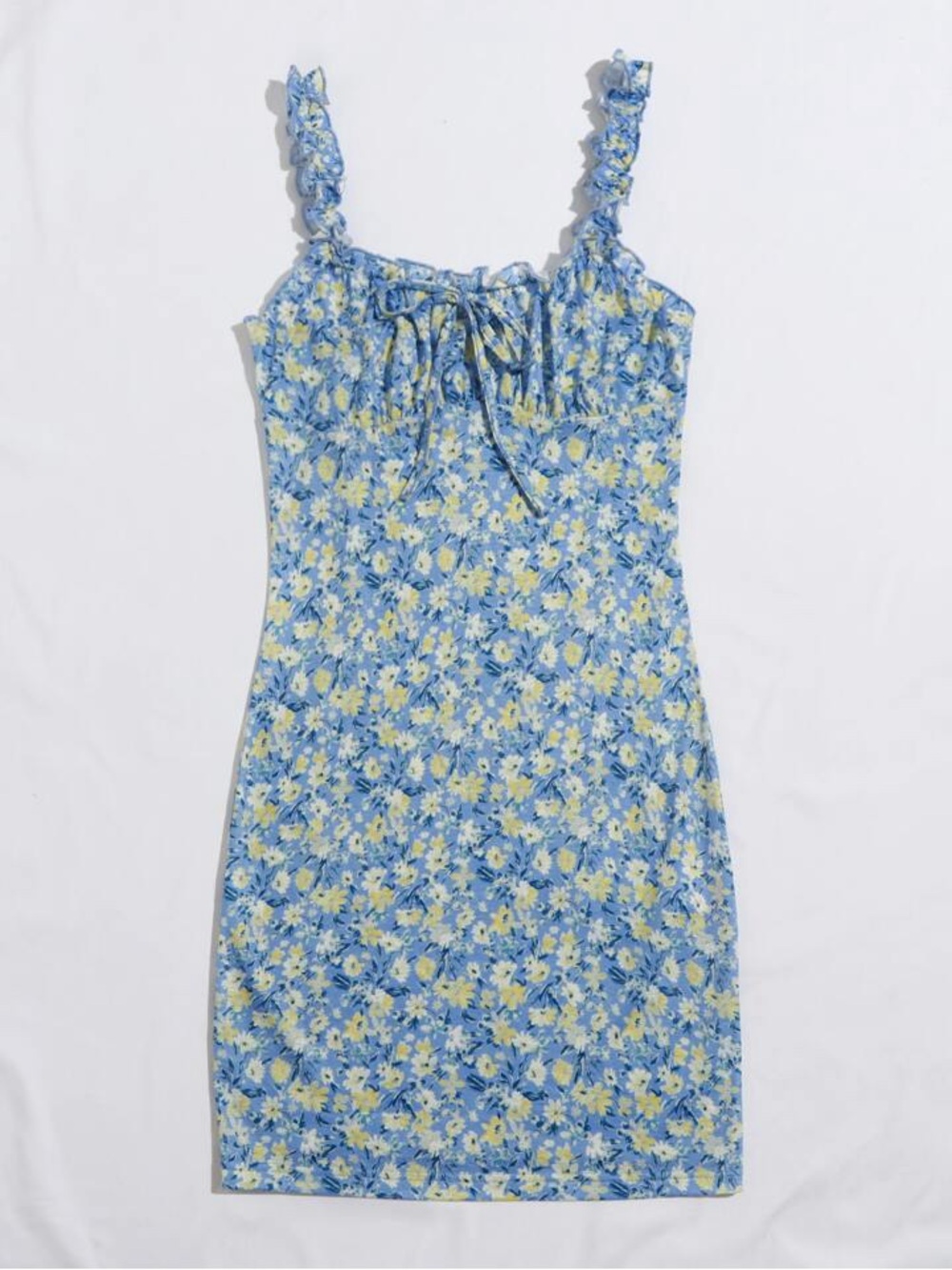 3/$20 • Floral Blue and Yellow Ruched top Mini Dress  • 3/$20